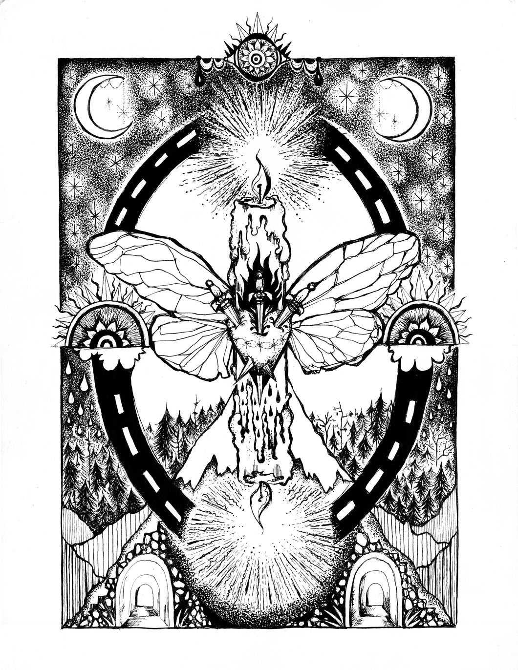 Cicada and the First Fig /// Two Roads to Three of Swords (It Will Not Last the Night) postcard