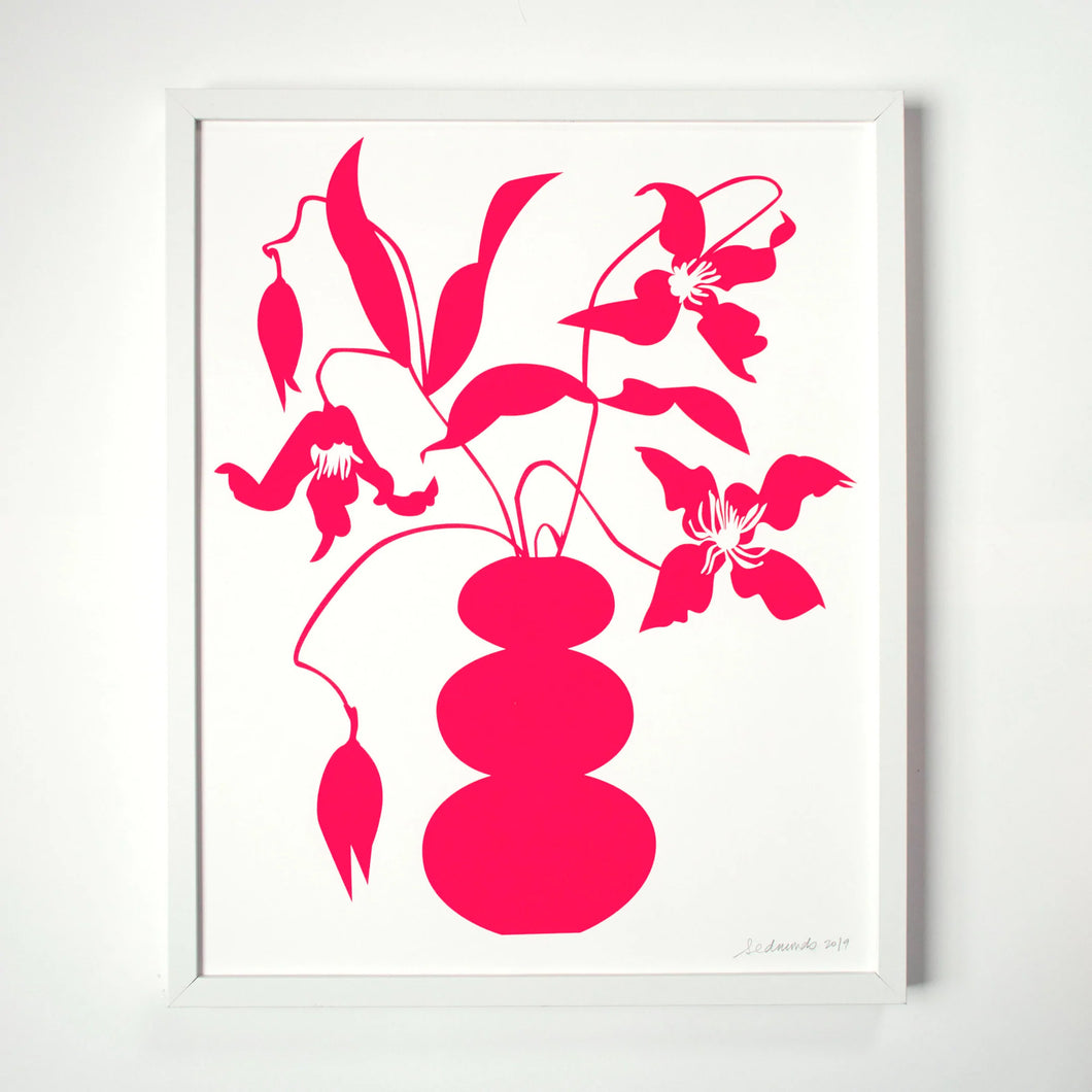 Clematis Vase Neon Screen Print