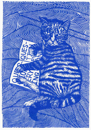 Question Cat Blue print