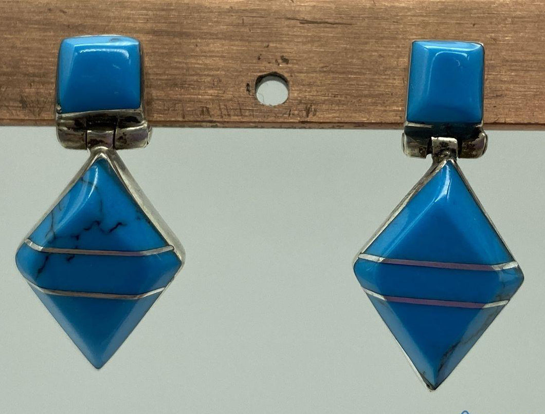 Vintage Turquoise Sterling Silver Geometric Earrings