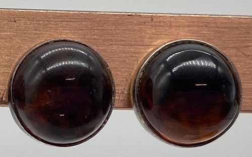 Vintage Amber Round Sterling Silver Stud Earrings