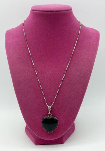 Black Onyx Heart Sterling Silver Necklace