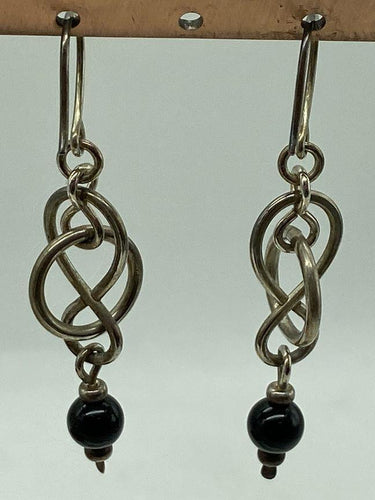 Vintage Black Onyx Celtic Knot Sterling Silver Earrings