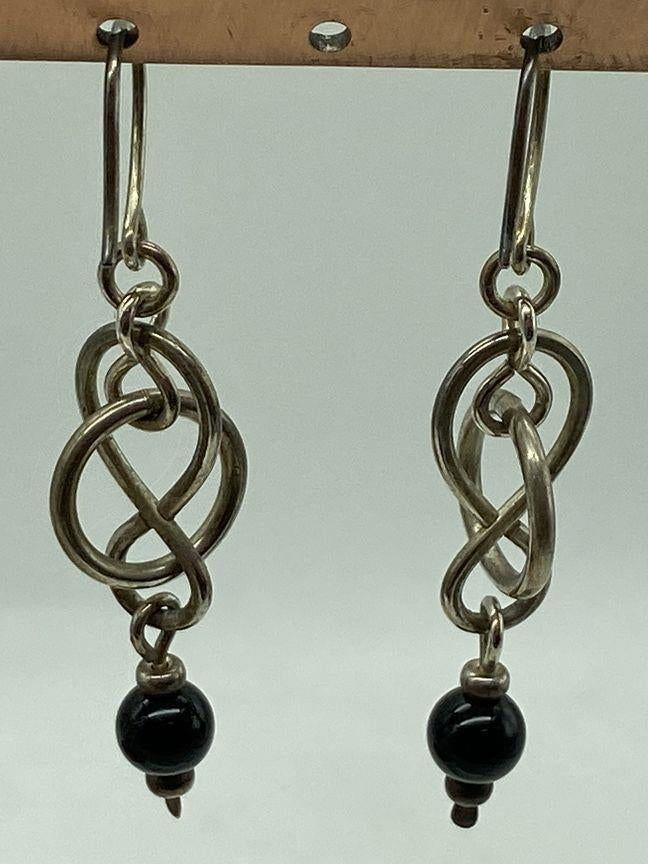 Vintage Black Onyx Celtic Knot Sterling Silver Earrings