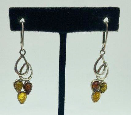 Vintage Amber Tear Drop Sterling Silver Earrings