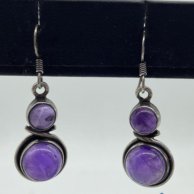 Vintage Amethyst Twisted Sterling Silver Earrings