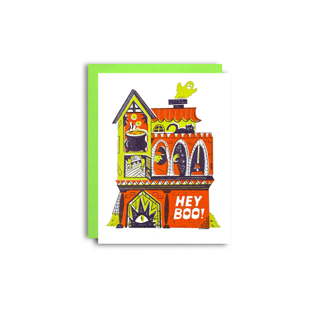 Hey Boo! Halloween House Greeting Card