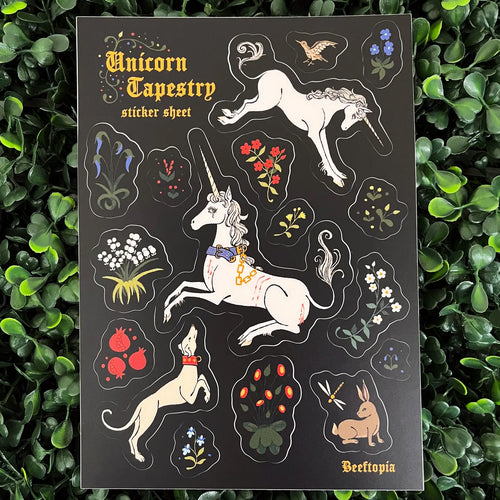 Unicorn Tapestry Medieval Waterproof Sticker Sheet