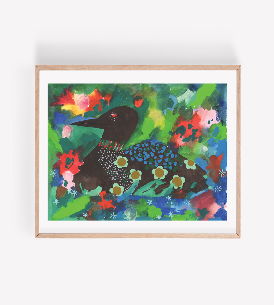Psychedelic Watercolor Loon Art Print