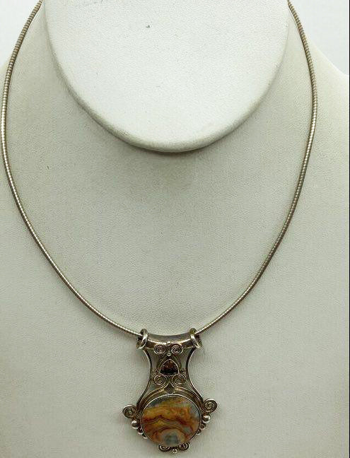 Vintage Sajen Jasper Citrine Sterling Silver Necklace
