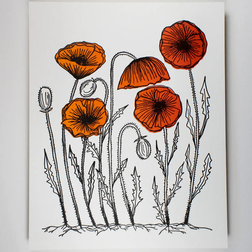 Red Poppy Letterpress Print