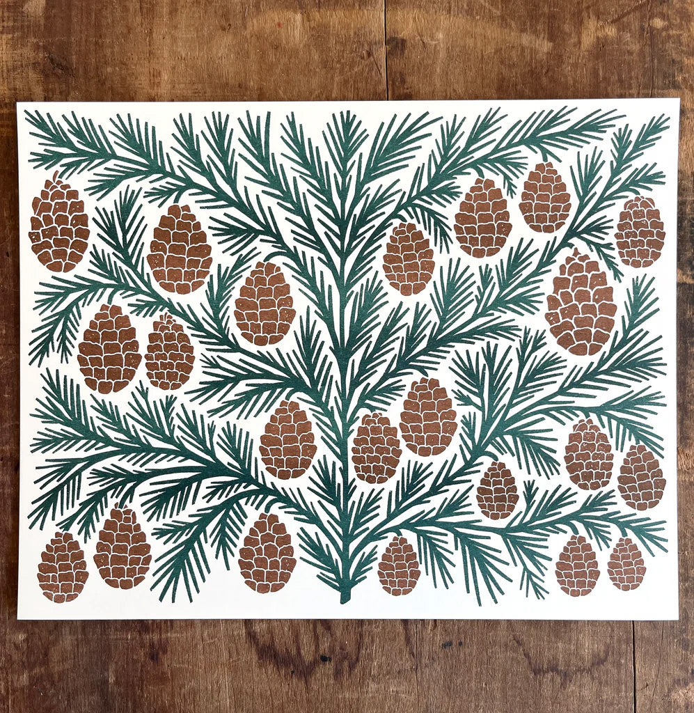 Pinecone Risograph Print