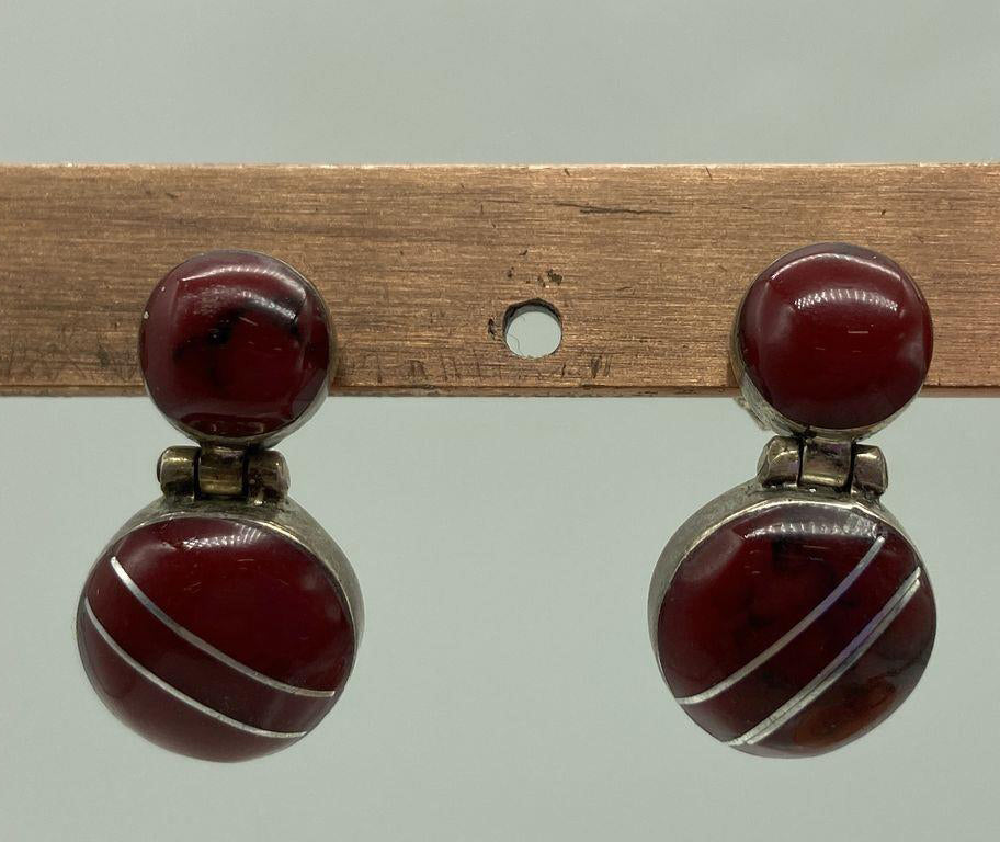 Vintage Red Jasper Sterling Silver Round Earrings