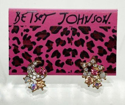 Vintage Betsey Johnson Star & Moon Rhinestone Stud Earrings