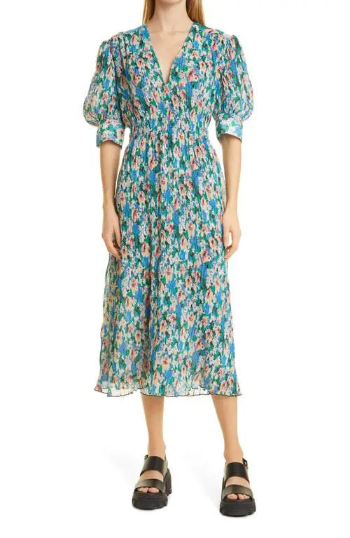 GANNI floral print smocked plisse georgette mini dress size 4 The Future Mpls GANNI floral print smocked plisse georgette mini dress size 4 The Future Mpls