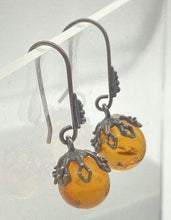 Vintage Amber Ball Sterling Silver Earrings