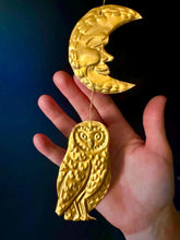 Celestial Moon and Owl Silver Foil Embossed Talisman