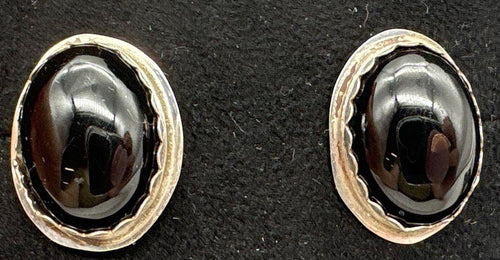 Vintage Black Onyx Sterling Silver Earrings