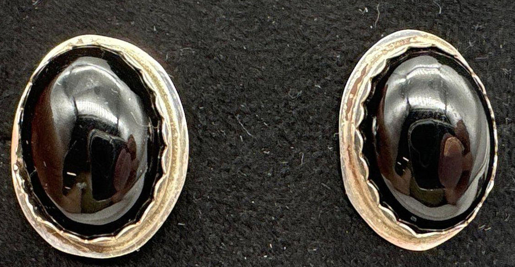 Vintage Black Onyx Sterling Silver Earrings