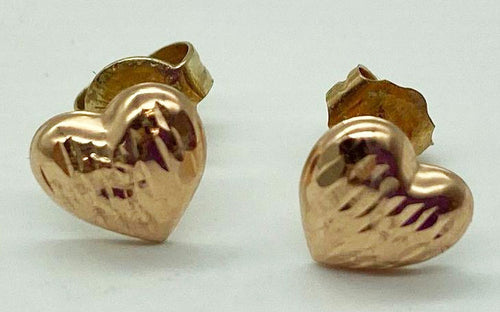 Vintage 14k Yellow Gold Hammered Heart Earrings