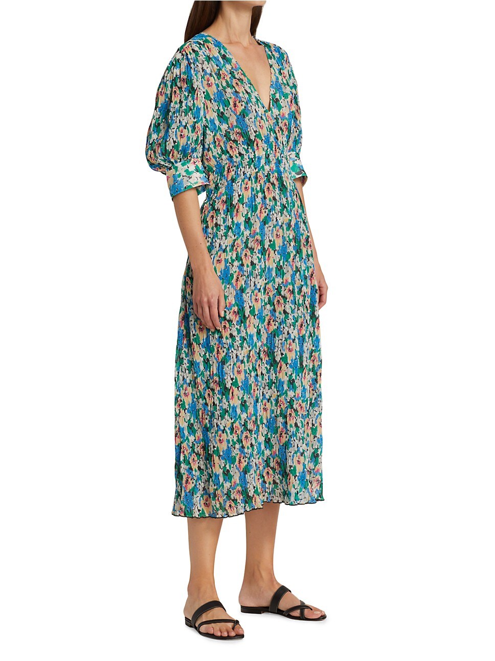 ganni floral georgette mini dress Ganni Floral-Print Pleated Georgette Ruffle Tiered Short Dress