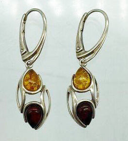 Two Tone Amber Sterling Silver Earrings