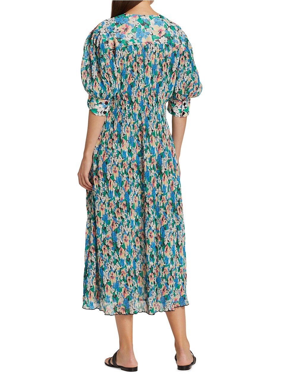 ganni floral print pliss georgette midi dress Ganni Pleated Georgette S/S Printed Dress - Floral Azure