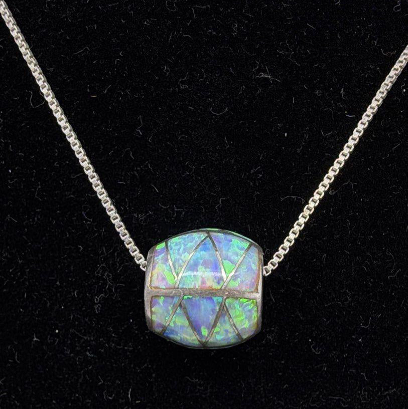 Vintage Opal Inlay Sterling Silver Necklace