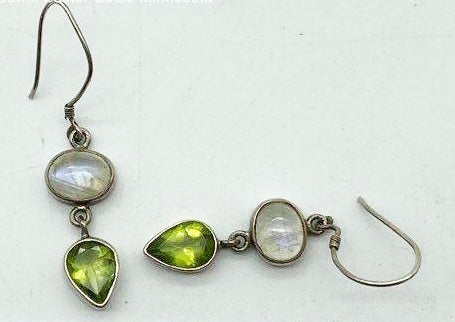 Vintage Moonstone and Peridot sterling silver earrings