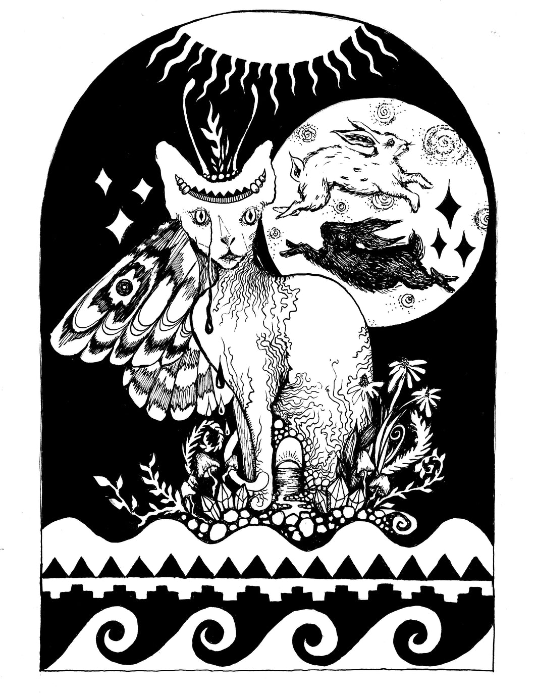 The Water Bearer’s Familiars /// The Sphinx Dreams with the Moth of the Rabbits in the Moon postcard