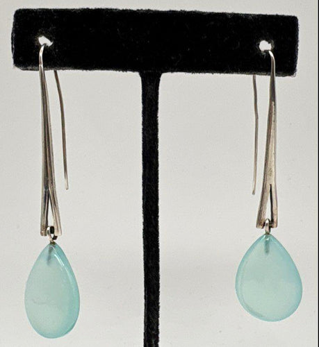 Vintage Chalcedony Teardrop Sterling Silver Earrings