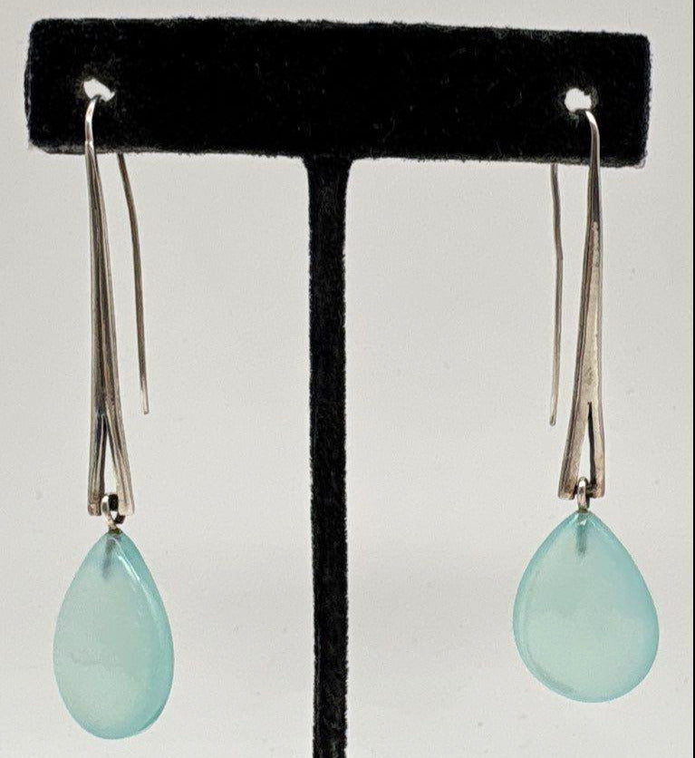 Vintage Chalcedony Teardrop Sterling Silver Earrings