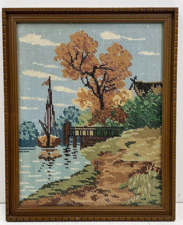 Vintage Sailboat Needlepoint Framed