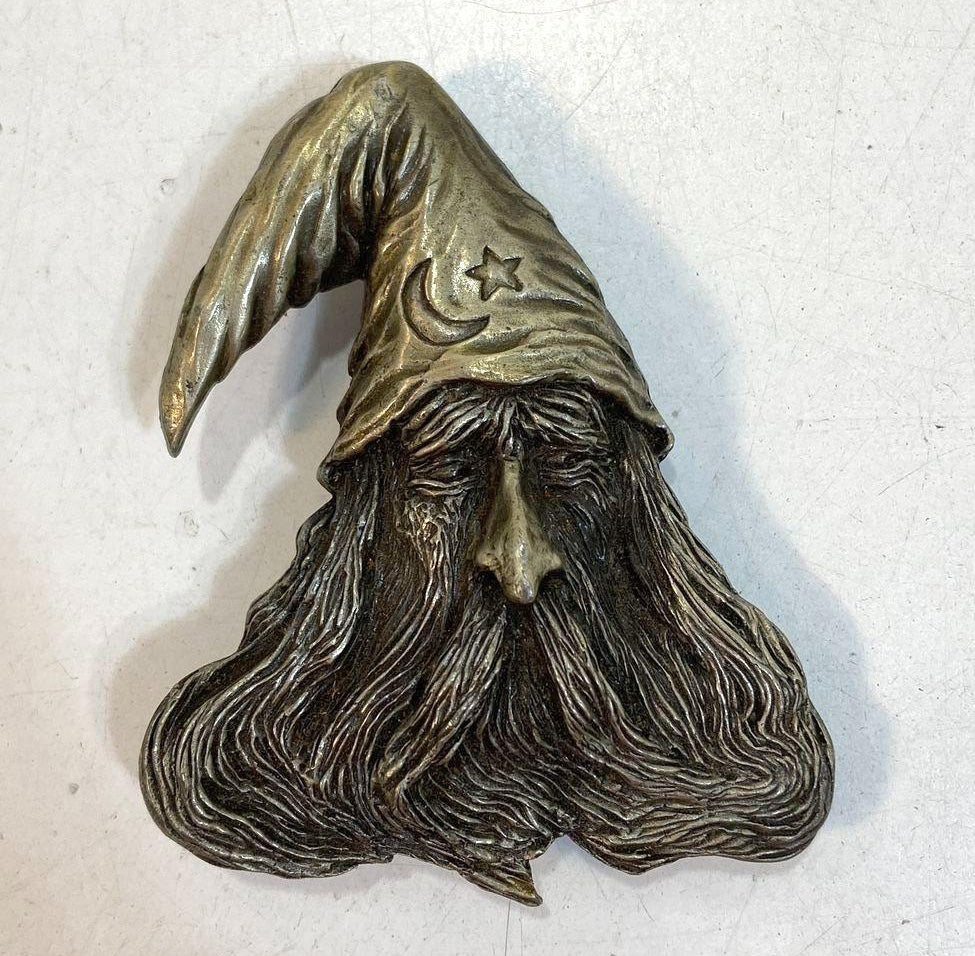 Vintage brass wizard belt buckle
