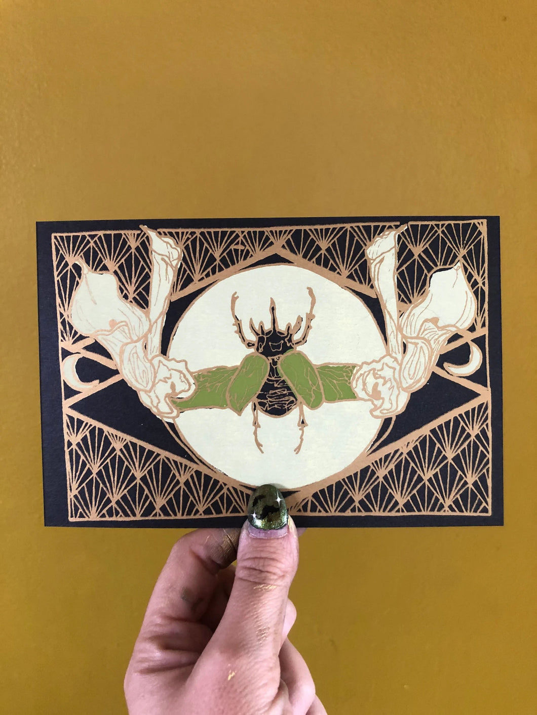 Rhino beetle and Luna postcard