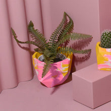 Medium Geometrical Plant Pot in Mustard & Pink